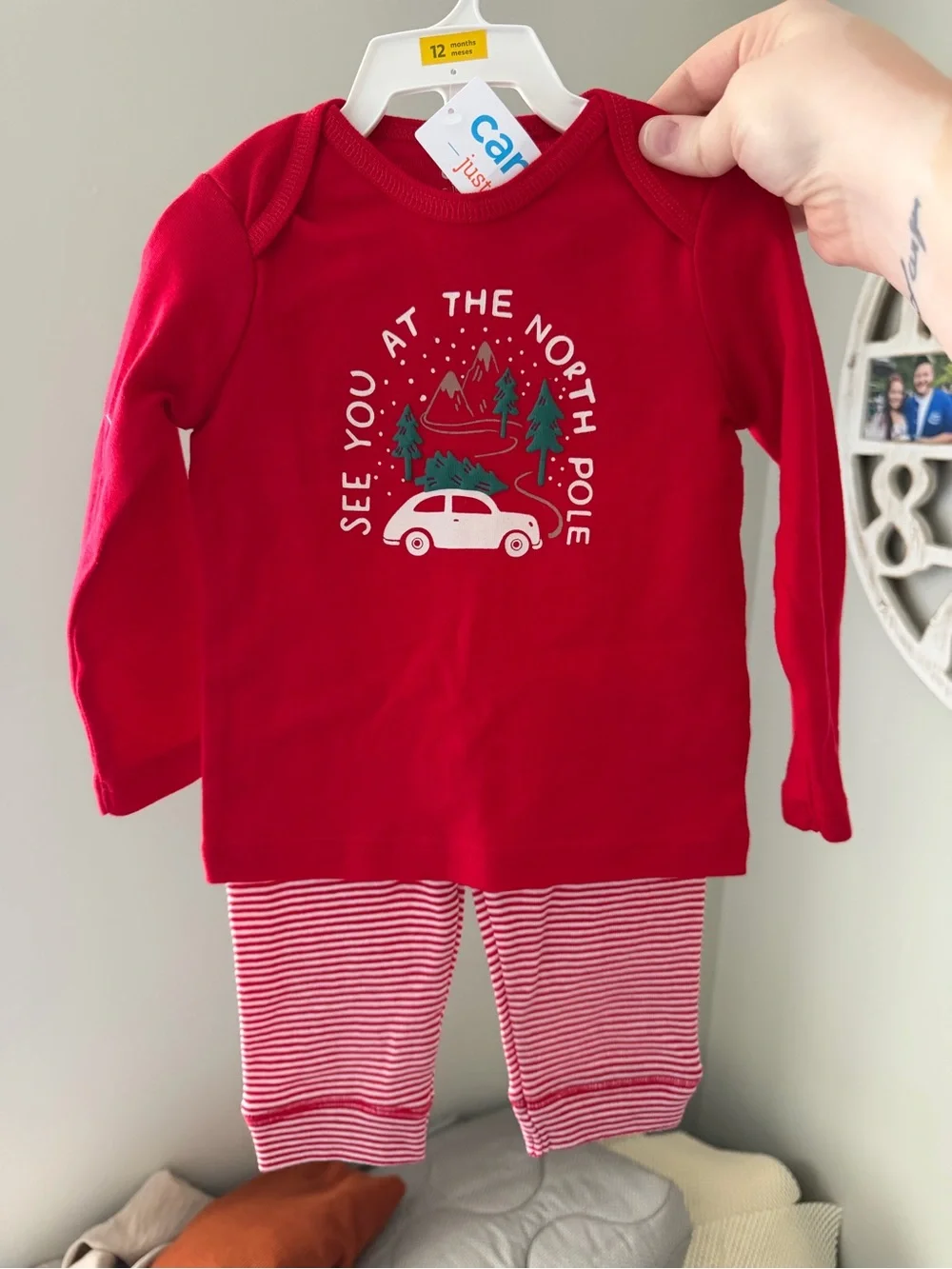 Carter's Red Long-Sleeve Holiday Pajama Set with Striped Pants
